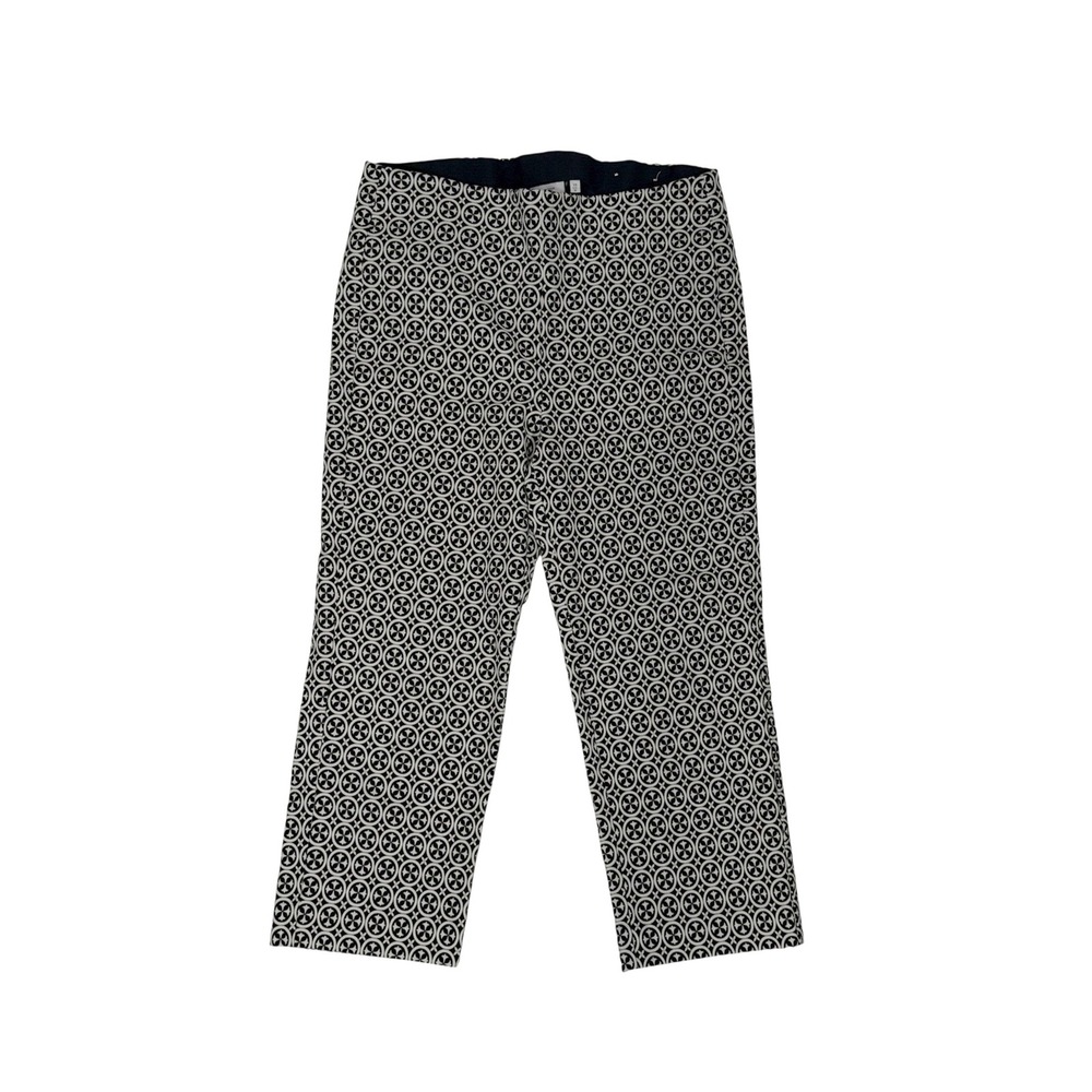 Chico's Pull On Pants Womens 1.5 US‎ 10 Black White Excellent Medallion Print